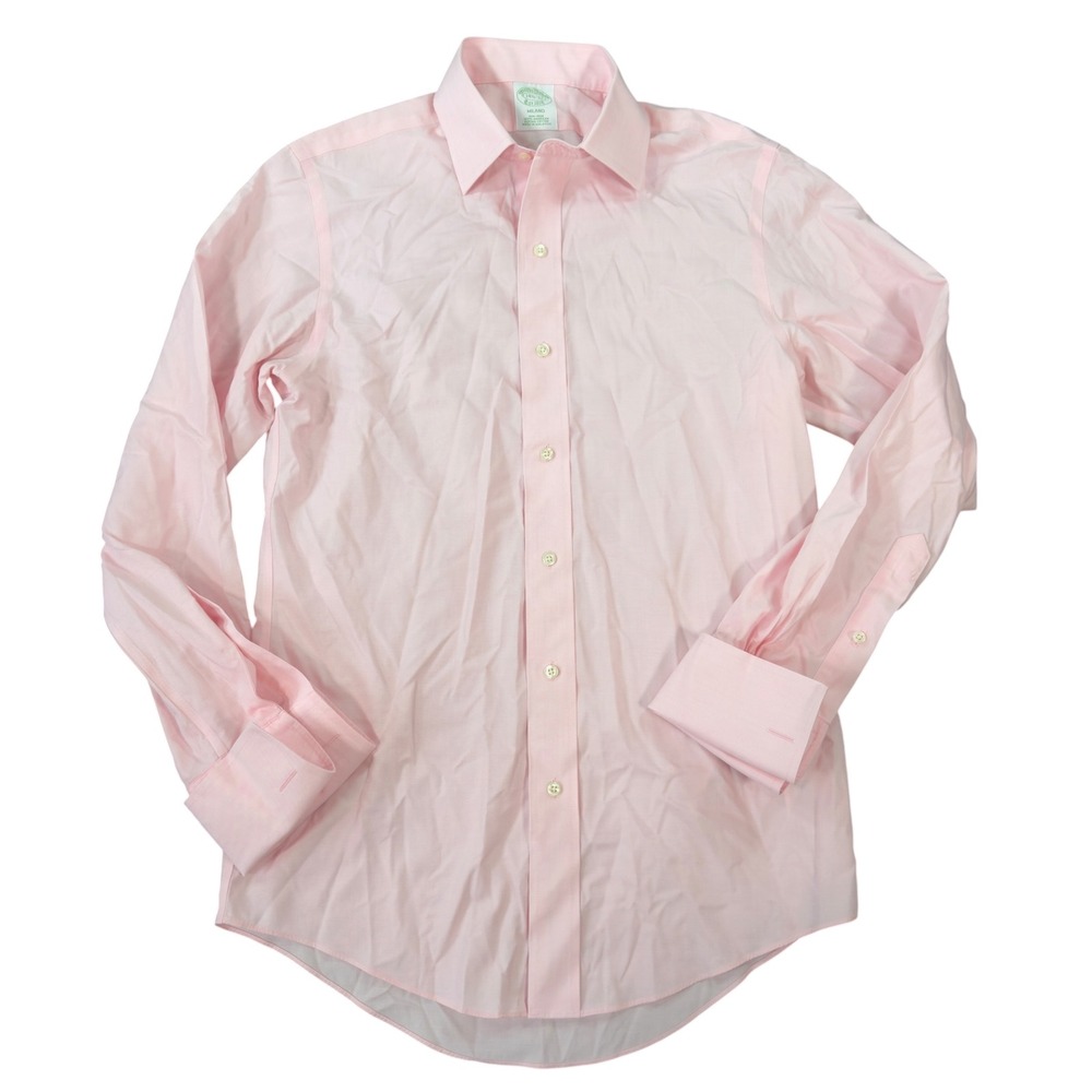 Brooks Brothers Mens Milano Pink Non-Iron Supima Cotton Dress Shirt Size 14.5